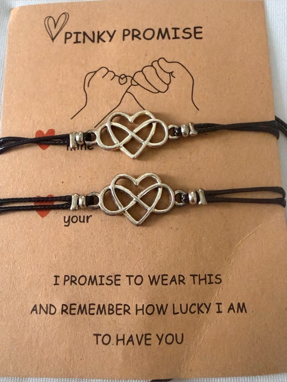 Silver Heart Infinity Bracelet Set - Black